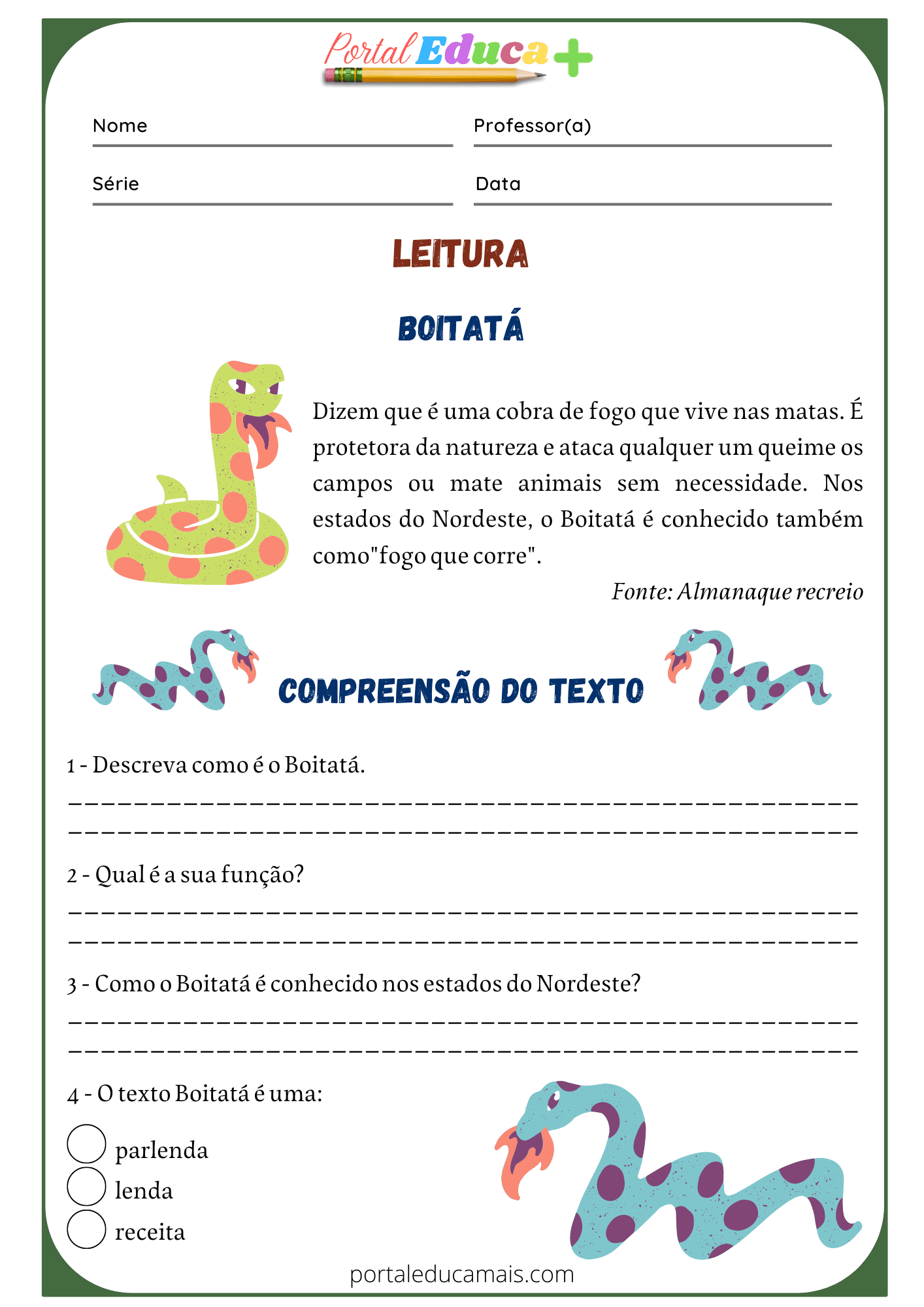 Lenda do Boitatá Portal Educa Mais