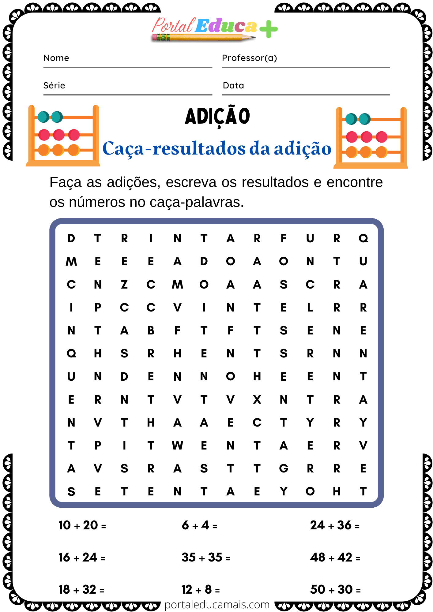 Atividade de Matemática: Caça-resultados da Adição - Portal Educa Mais