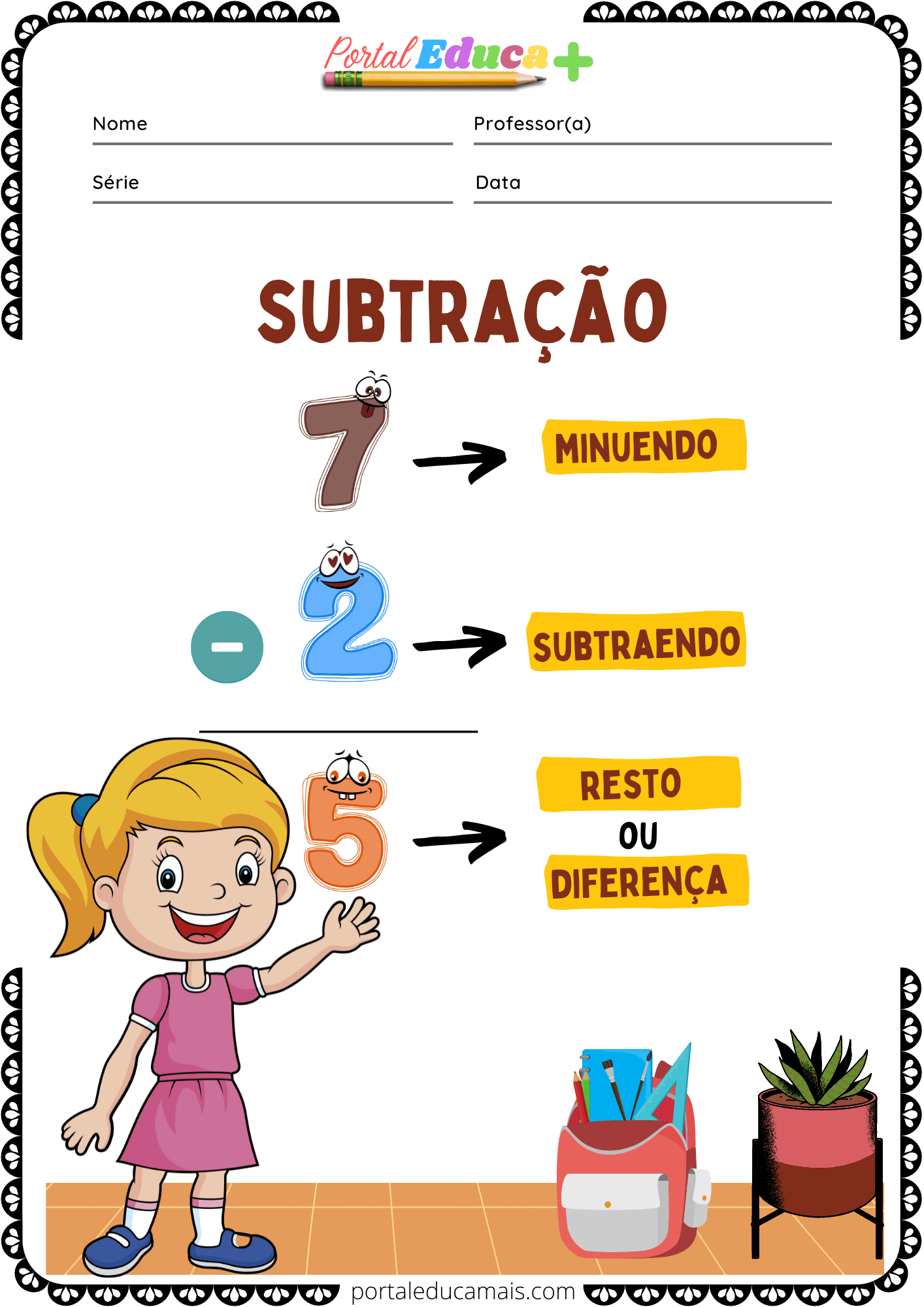 Atividades de subtração para 1º e 2º ano - Portal Educa Mais