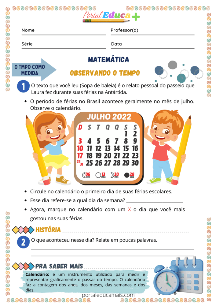 Sequencia Didatica Volta as aulas - meidas de tempo - calendario