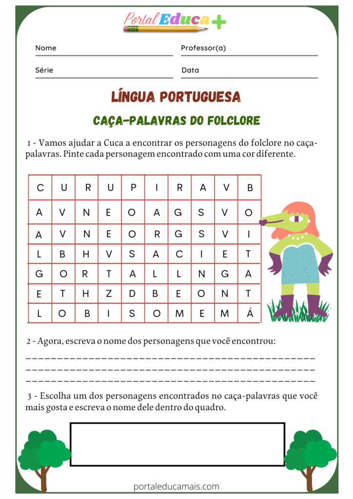 Personagens do Folclore Brasileiro - Caça Palavras - Atividade