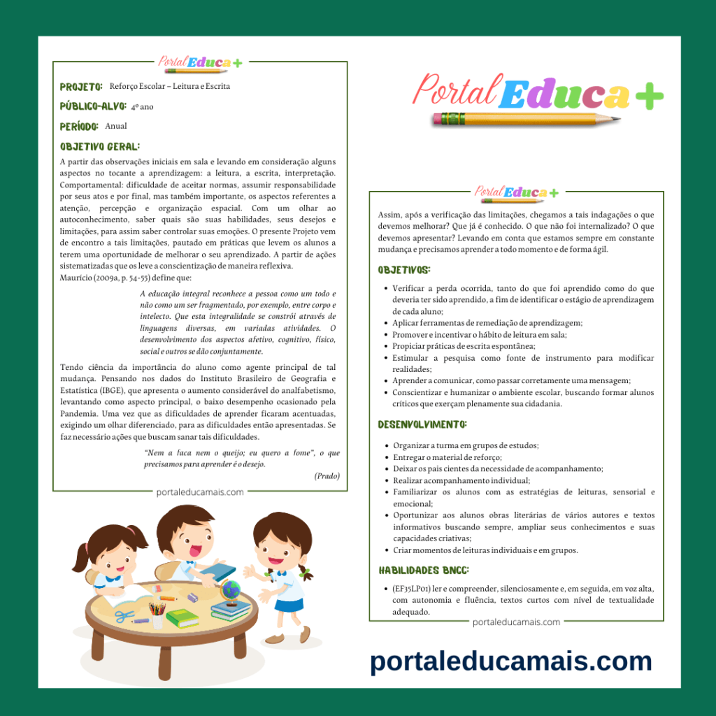 Projeto 4º ano - Reforço Escolar Leitura e Escrita - modelo1