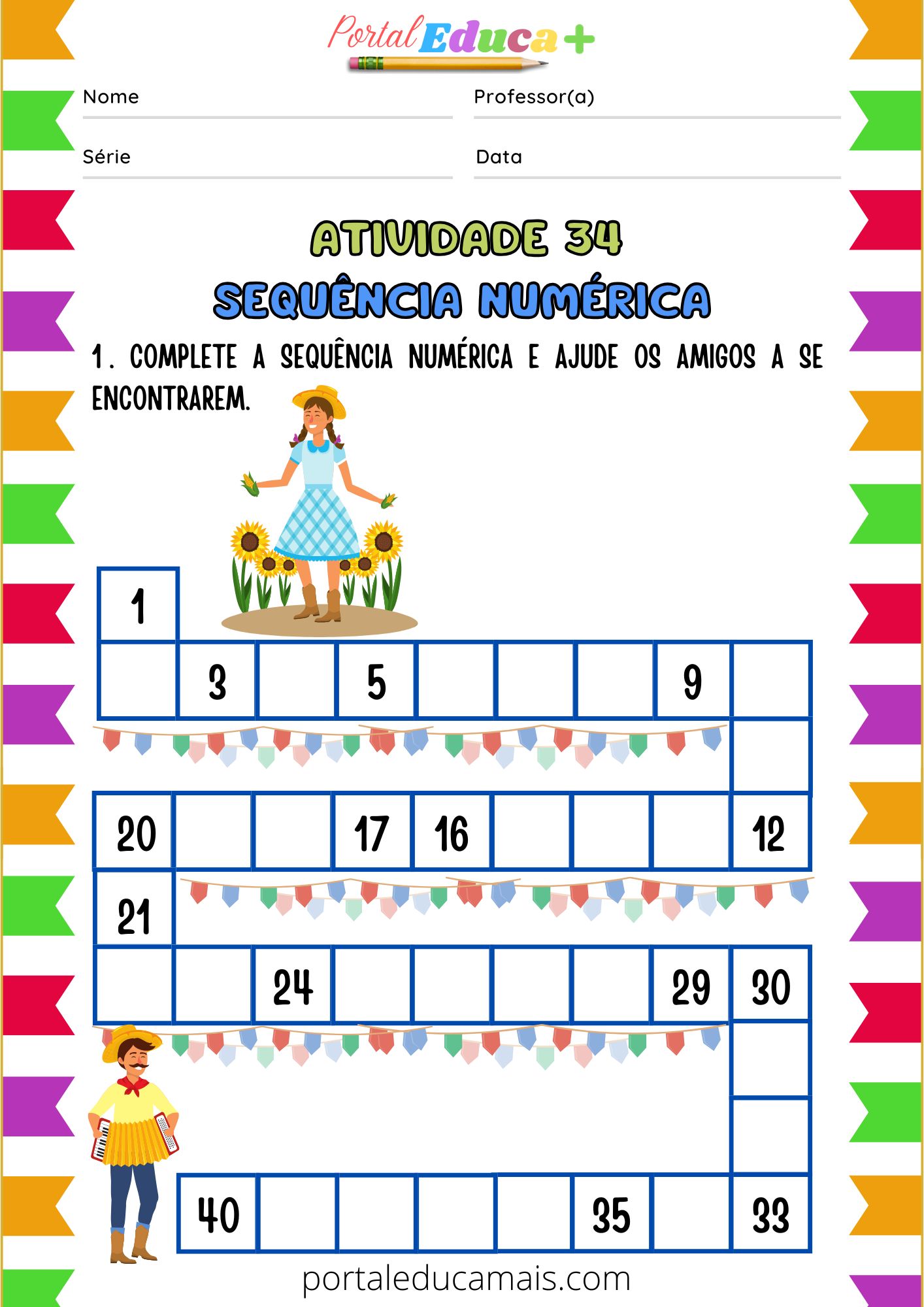Atividade: Sequência Numérica Festa Junina — Brincar, Contar e Aprender ...