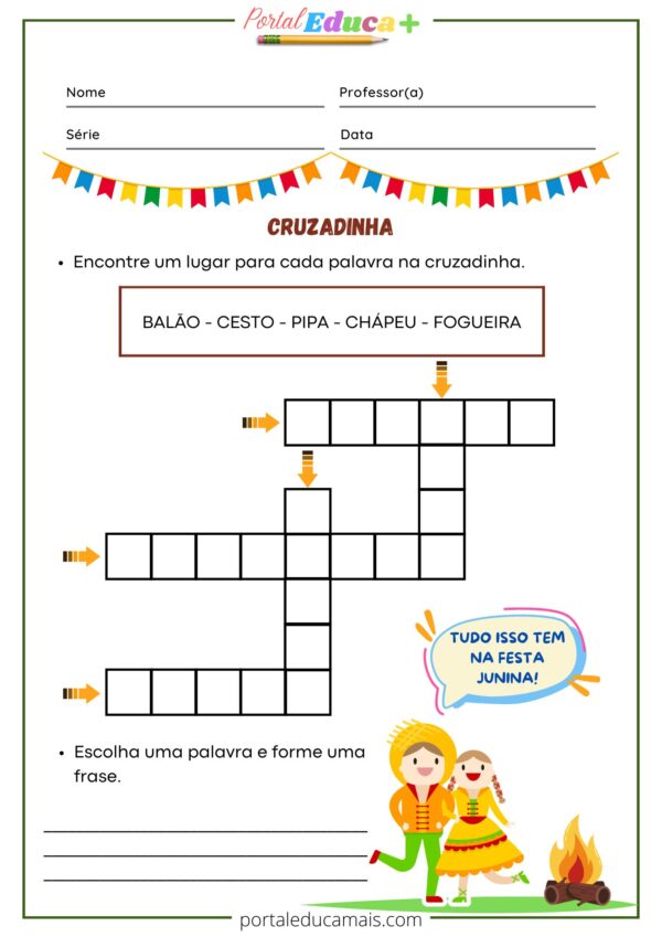 Atividade: Cruzadinha Festa Junina — Alfabetização em Forma de Jogo ...