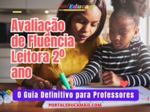 Professora aplicando avaliação de fluência leitora em aluno do 2º ano.