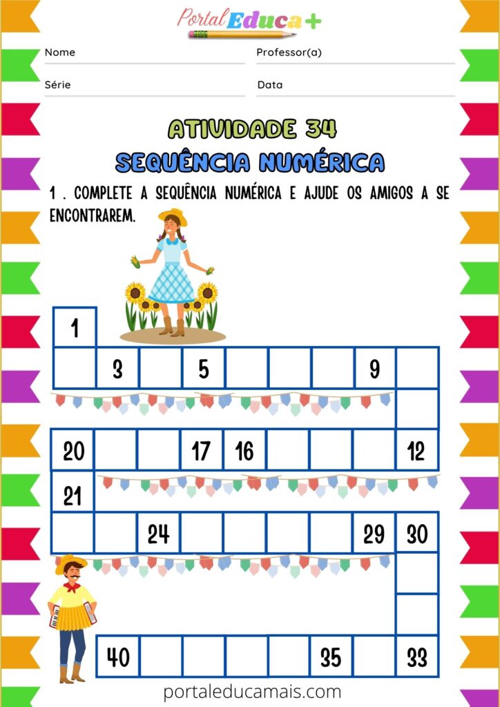 Sequência Didática - Festa Junina - Alfabetização - Atividade Sequência Numérica