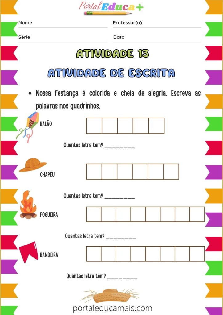Sequência Didática - Festa Junina - Alfabetização - Atividade de Escrita